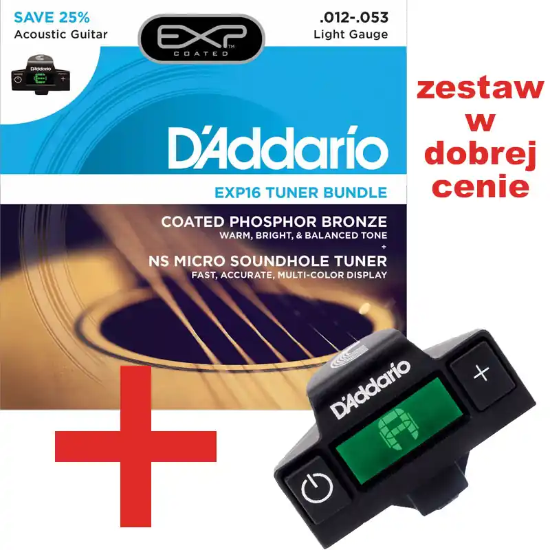 Sprawdź teraz D‘Addario EXP16-CT15 Struny akustyczne 12-53 z tunerem CT15