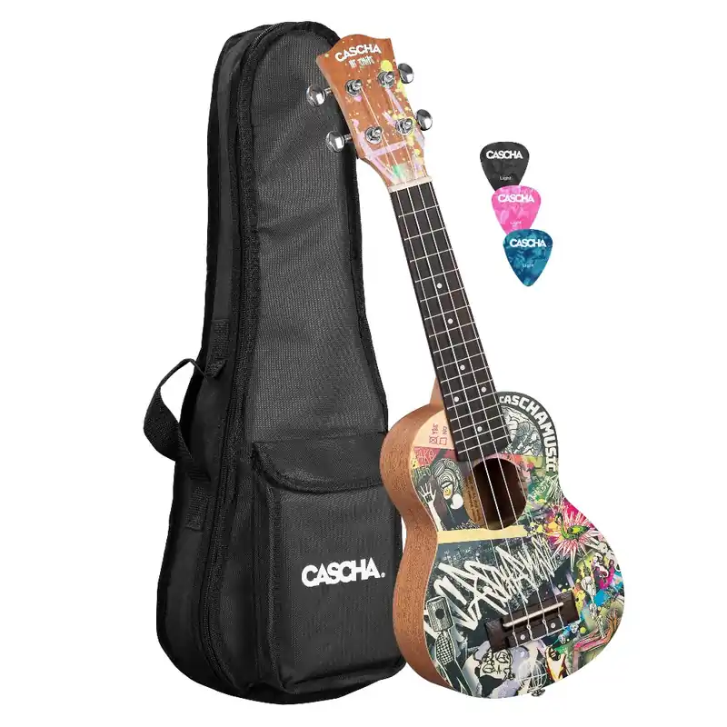 Premium CASCHA Artist HH 2600 - Ukulele sopranowe z mahoniu Solid Top Urban (zestaw)