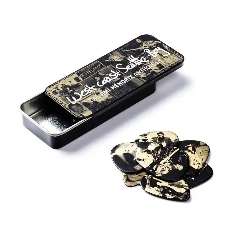 Dodaj do koszyka Dunlop Jimi Hendrix West Coast Seattle TIN - kostki gitarowe 12szt z pudełkiem grubość heavy