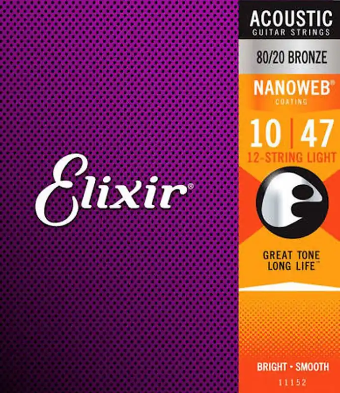ELIXIR NanoWeb Bronze 12-String Light 10-47, 10-27 struny do gitary akustycznej 11152 Popularny
