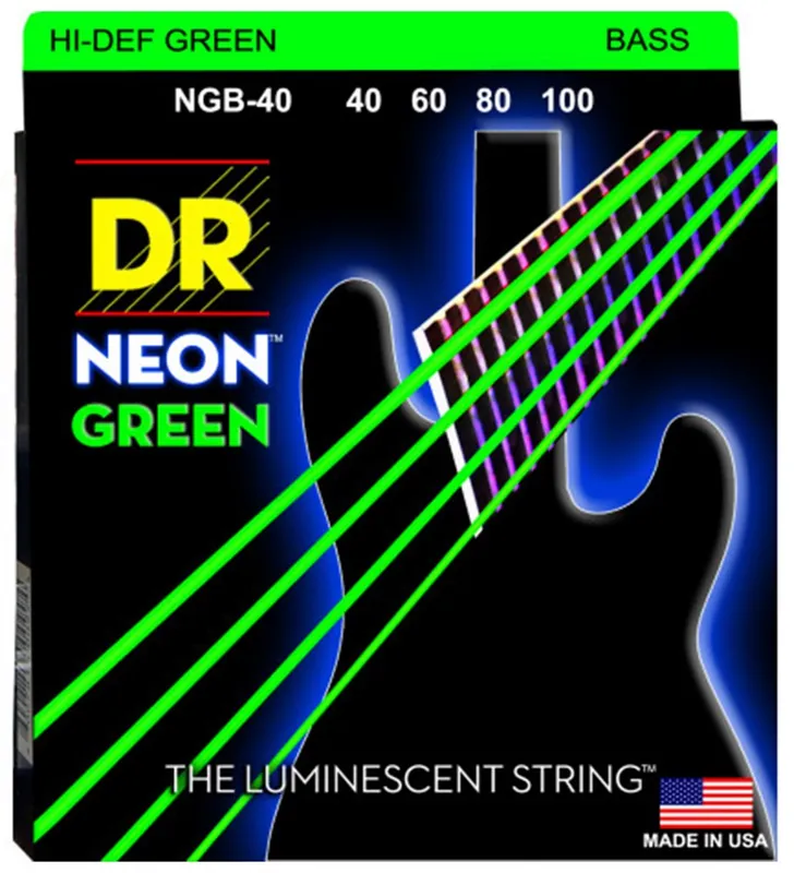 Wyjątkowa oferta DR B NEON NGB-40 Struny do gitary basowej 4-cio strunowej Green Neon Lite 4 040-100