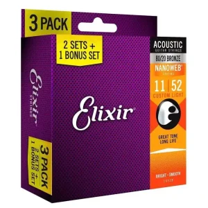 Najlepsza cena Elixir 16538 NanoWeb Bronze 11-52 – struny do gitary akustycznej 2+1