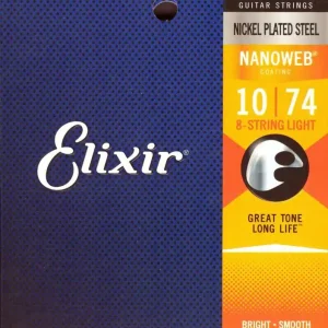Elixir 12062 NanoWeb Light 10-74 – struny gitary elektrycznej 8-strunowej Ostatnia szansa