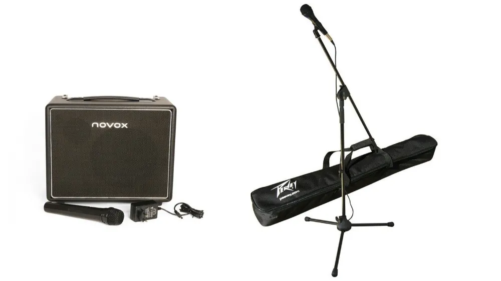 ZESTAW wzmacniacz Novox nPLAY + PEAVEY PV MSP-1 mikrofon kabel statyw etui Oferta limitowana