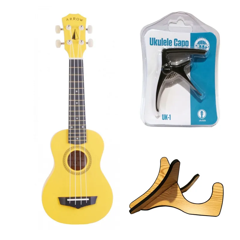 Dostępne od ręki Zestaw Ukulele Arrow PB10YW Pokrowiec + Stojak + Kapo
