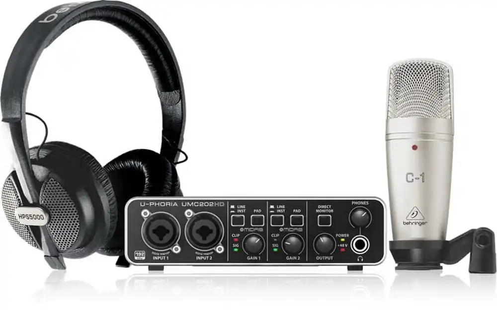 BEHRINGER U-PHORIA STUDIO PRO - Zestaw do homerecordingu, interfejs U-PHORIA UMC202HD+ mikrofon C1, +słuchawki HPS5000 Ostatnie sztuki