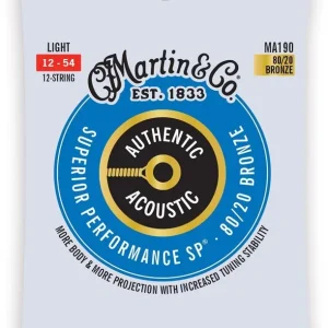Nie przegap Martin MA190 Authentic 80/20 Light 12-String – struny do gitary akustycznej