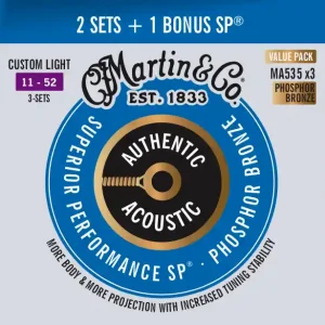 3 komplety strun do gitary akustycznej Martin MA535 Authentic Acoustic Superior Performance SP Value Pack Custom Light 11 - 52 Zamów dziś