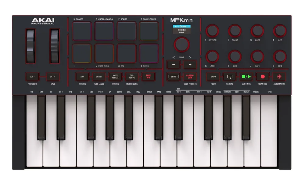 Akai MPK Mini IV Black - Kontroler MIDI, mini klawiatura sterująca 25 klawiszy Oferta czasowa