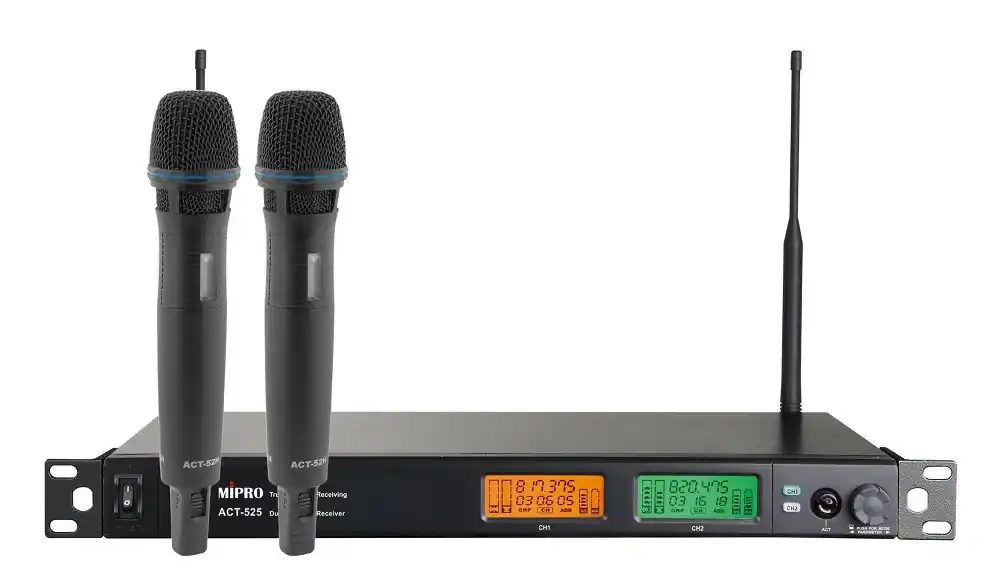 Mipro ACT 525/ACT-52Hx2 Dwukanałowy zestaw bezprzewodowy UHF z odbiornikiem rackowym i dwoma nadajnikami do ręki Niska cena