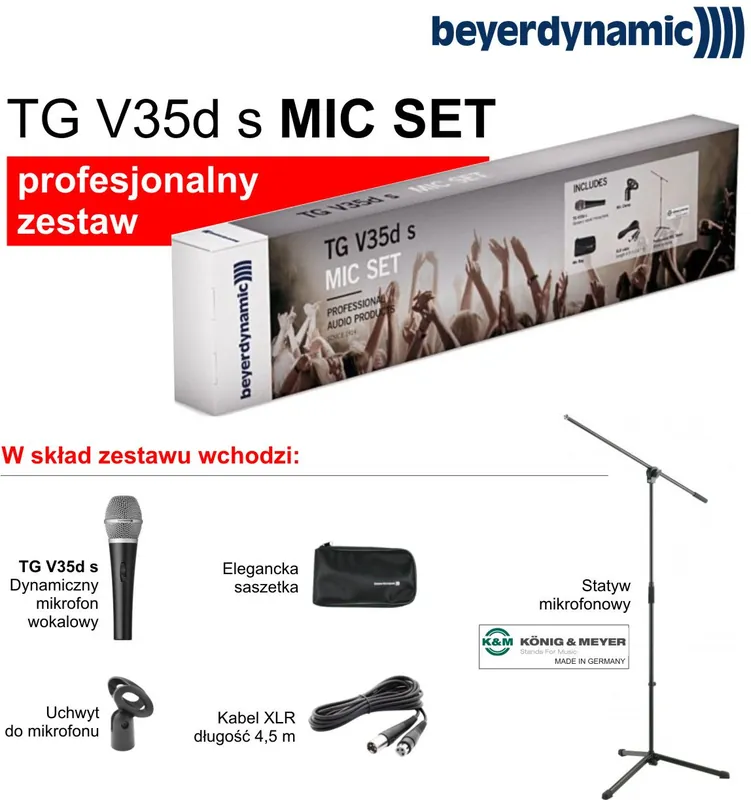 Wyprzedaż Beyerdynamic TG-v35d s MIC SET, saszetka, statyw K&M, kabel XLR-XLR 4.5M uchwyt mikrofonowy - zestaw