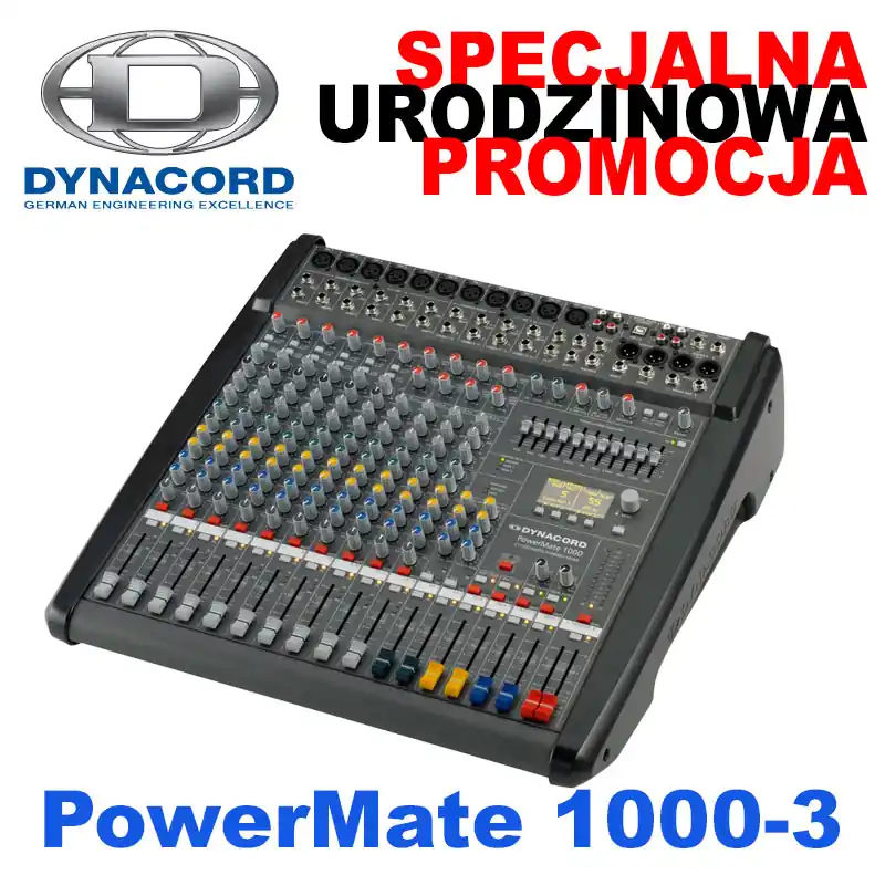 Łatwy zwrot DYNACORD PowerMate III 1000 PowerMikser 2x 1000W wyposażony w 6 wejść mic/line i 4 wejścia stereo