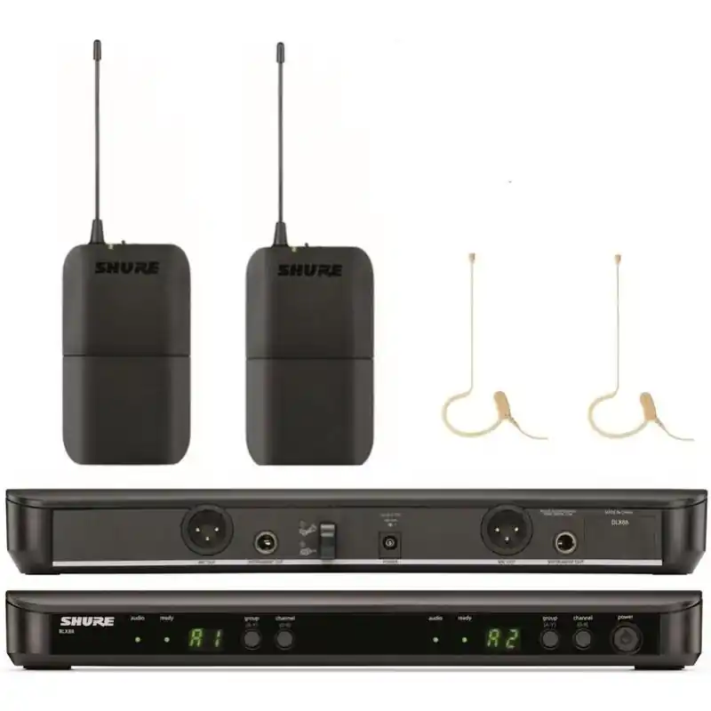 Premium SHURE BLX188E/MX53 System bezprzewodowy z podwójnym odbiornikiem, zestaw podwójny 2 x BLX1 + 2 x MX153 + 1 x BLX88