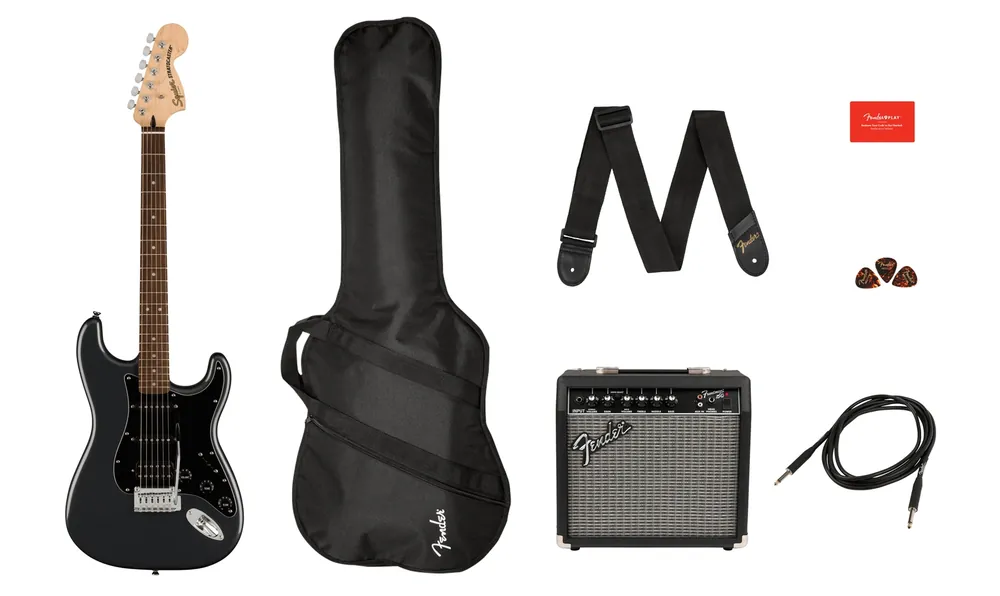 Szybka wysyłka Squier Affinity Stratocaster Pack HSS LRL CFM + FM 15G zestaw dla początkujących