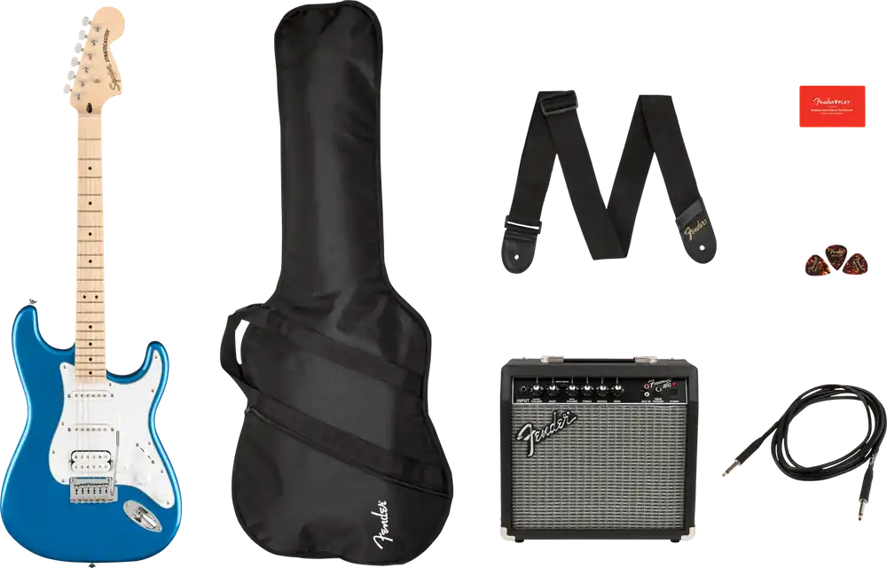 Premium Squier Affinity Stratocaster Pack HSS MN LPB +FM 15G